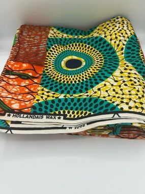 Beautiful Hollandais Wax Vibrant Ankara Fabric - 6yds Turquoise, Yellow, Orange